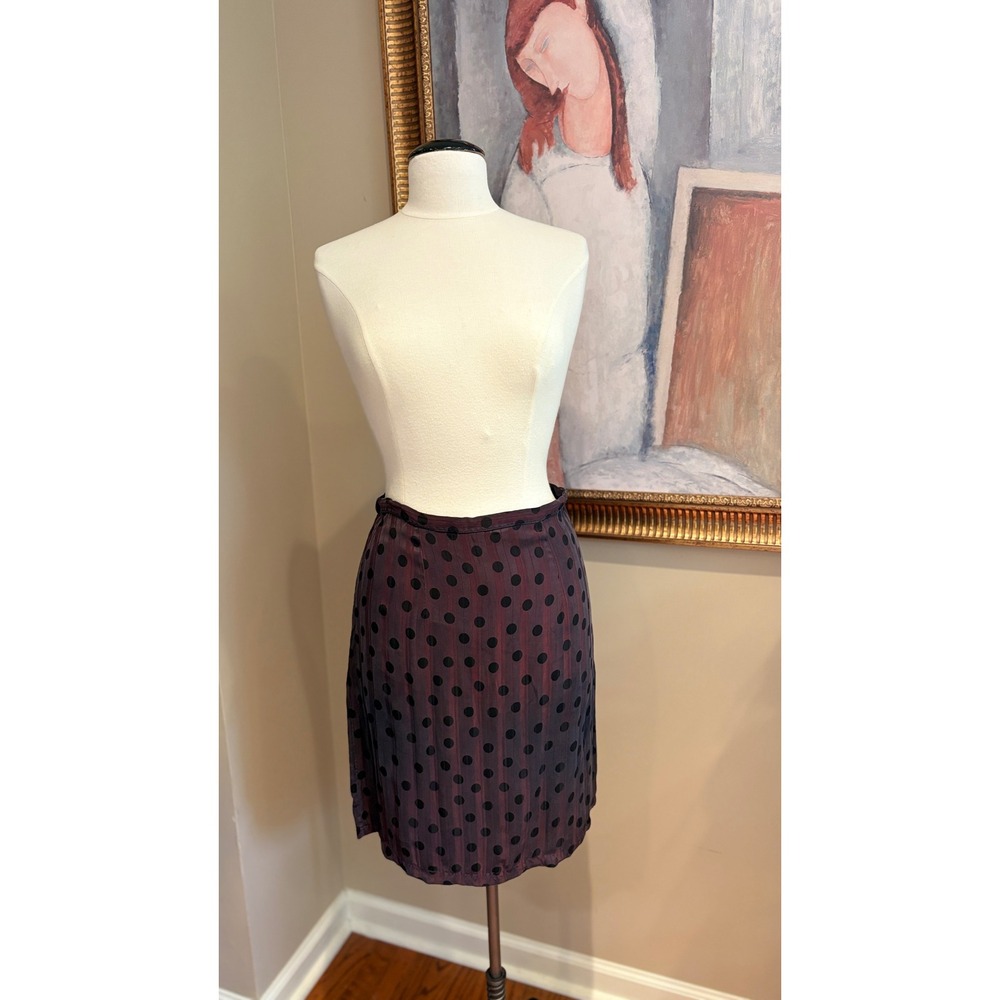 Rouje Paris Polka Dot Striped Skirt Plum Black Silk Feel French Size 38